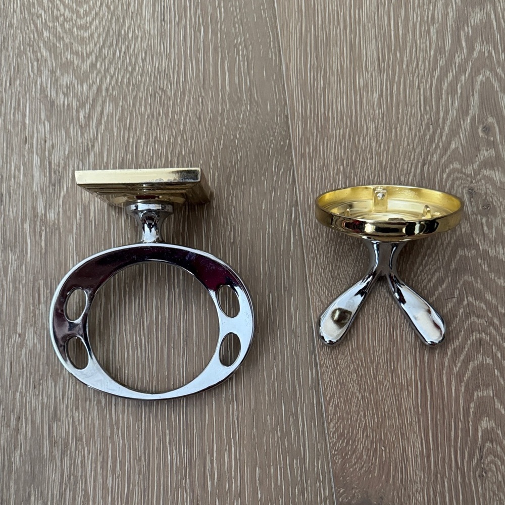 Gold and Silver Metal Bath Accessory Holders - Two-Piece Set